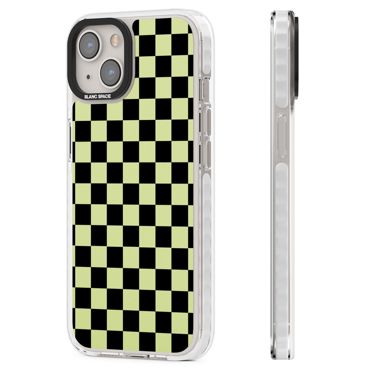 Black & Lime Check Clear Impact Phone Case for iPhone 13, iPhone 14, iPhone 15