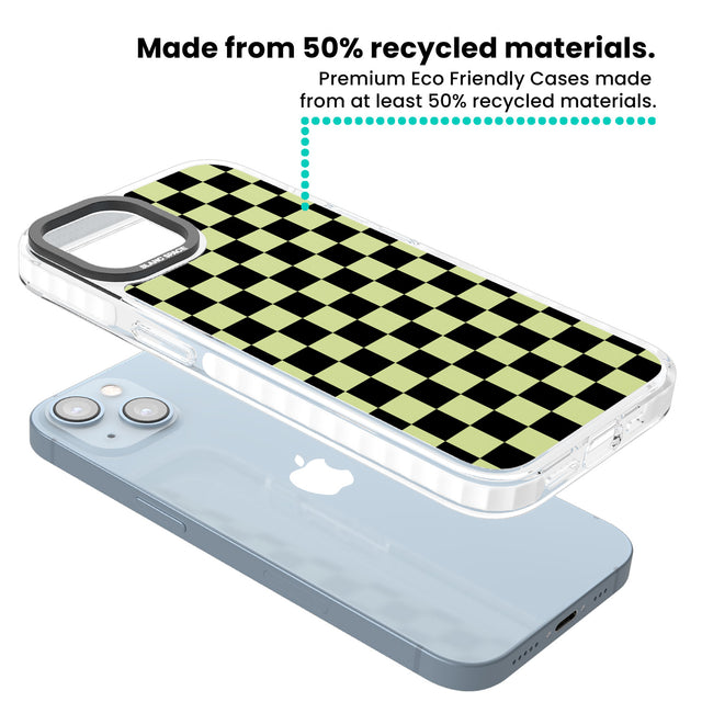 Black & Lime Check Clear Impact Phone Case for iPhone 13, iPhone 14, iPhone 15