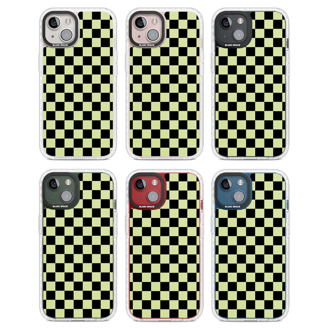 Black & Lime Check Clear Impact Phone Case for iPhone 13, iPhone 14, iPhone 15