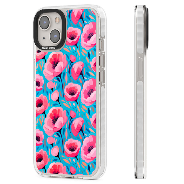 Tropical Pink Poppies Clear Impact Phone Case for iPhone 13, iPhone 14, iPhone 15
