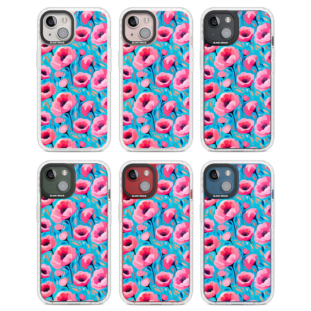 Tropical Pink Poppies Clear Impact Phone Case for iPhone 13, iPhone 14, iPhone 15