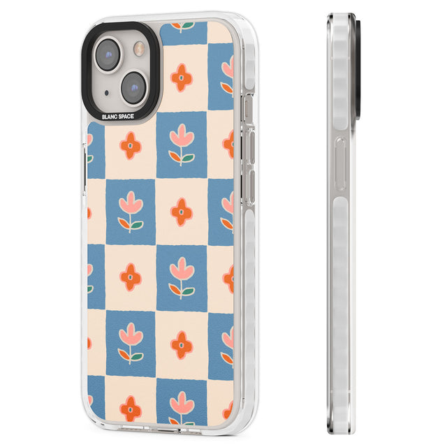 Vintage Bloom Checkered Clear Impact Phone Case for iPhone 13, iPhone 14, iPhone 15