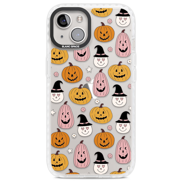 Witches and Pumpkins Pattern Clear Impact Phone Case for iPhone 13, iPhone 14, iPhone 15