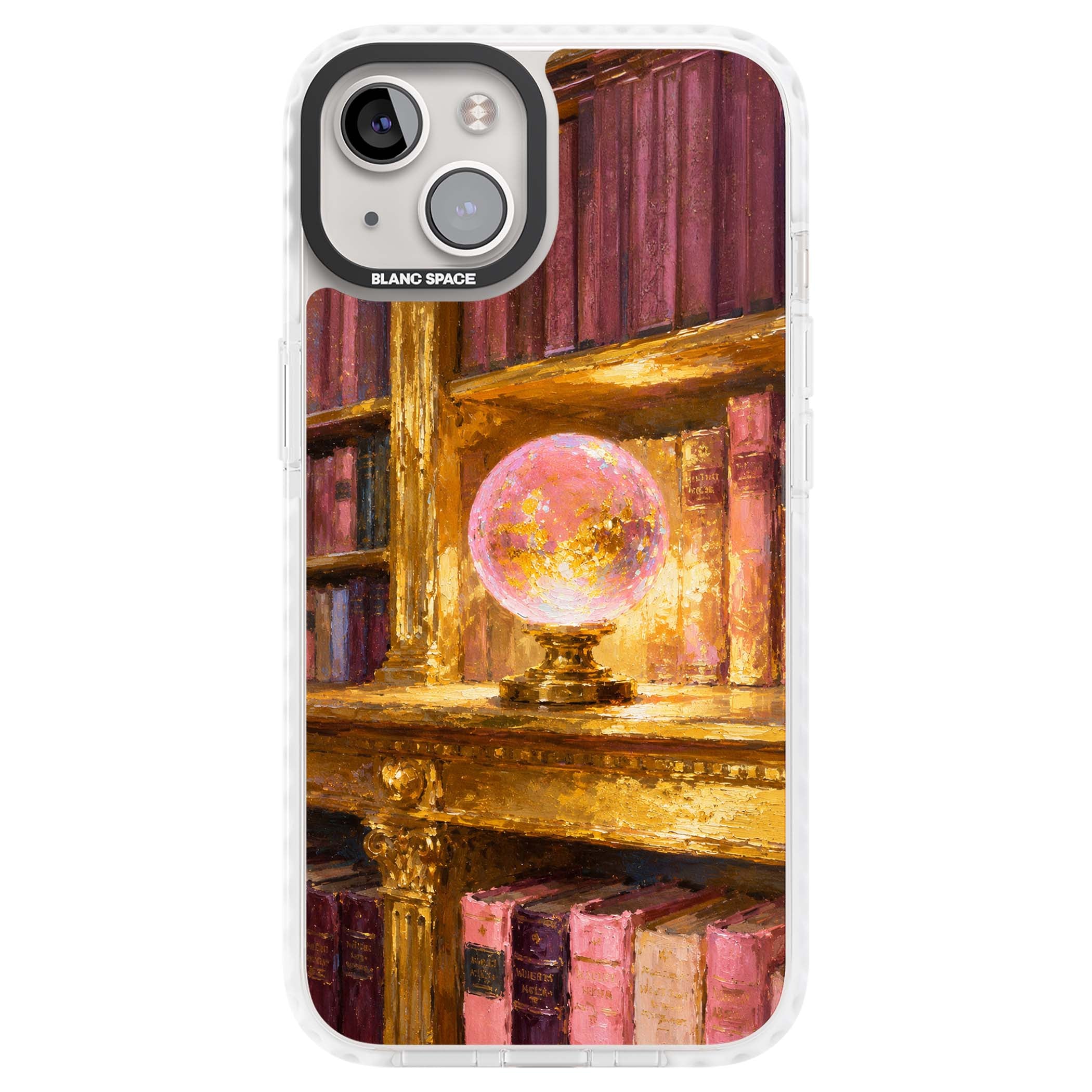 Gilded Library dark academia iPhone case featuring an oil painted crystal ball on a gilded library shelf with vintage | Clear Impact case for iPhone 13, iPhone 14, iPhone 15