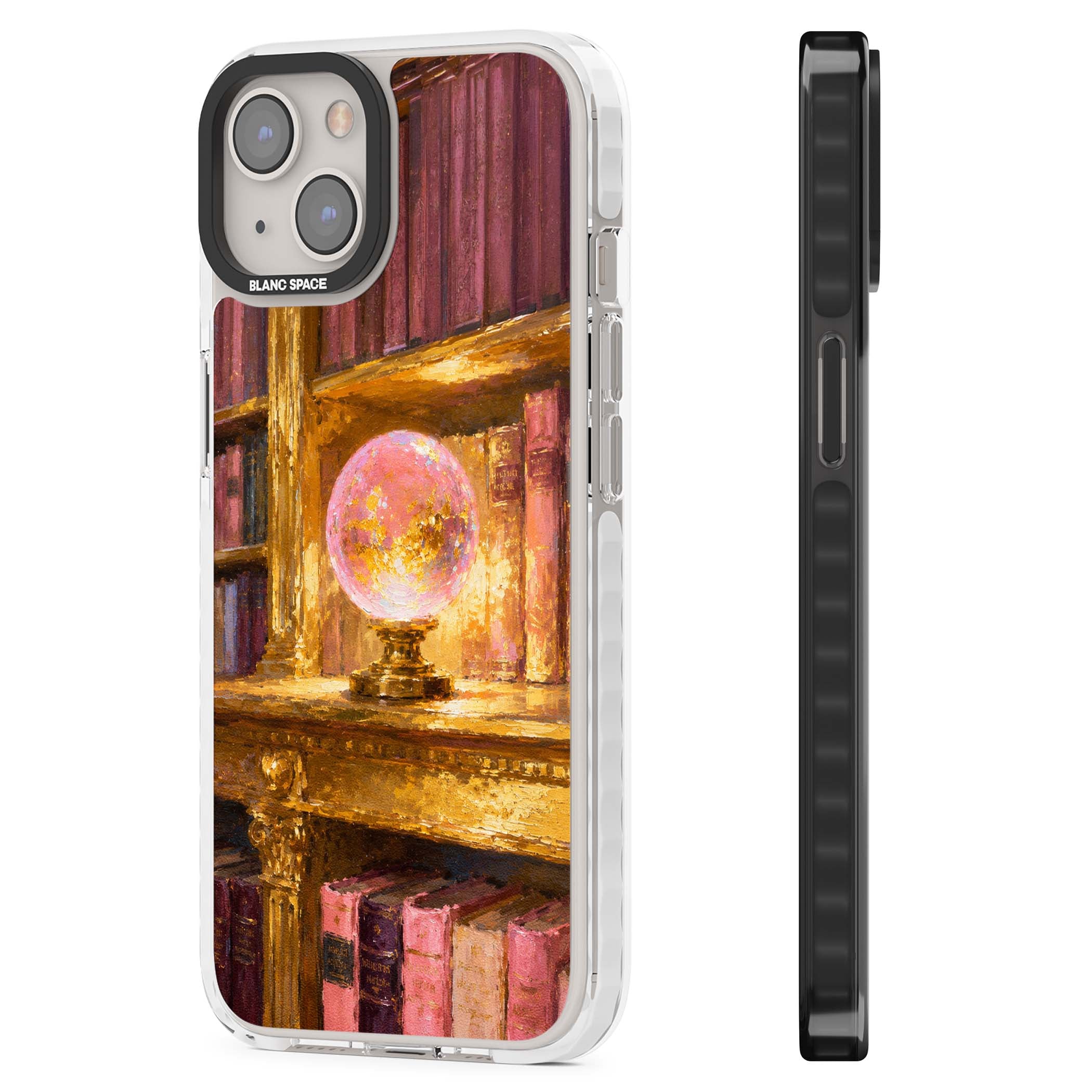 Gilded Library dark academia iPhone case featuring an oil painted crystal ball on a gilded library shelf with vintage | Clear Impact case for iPhone 13, iPhone 14, iPhone 15
