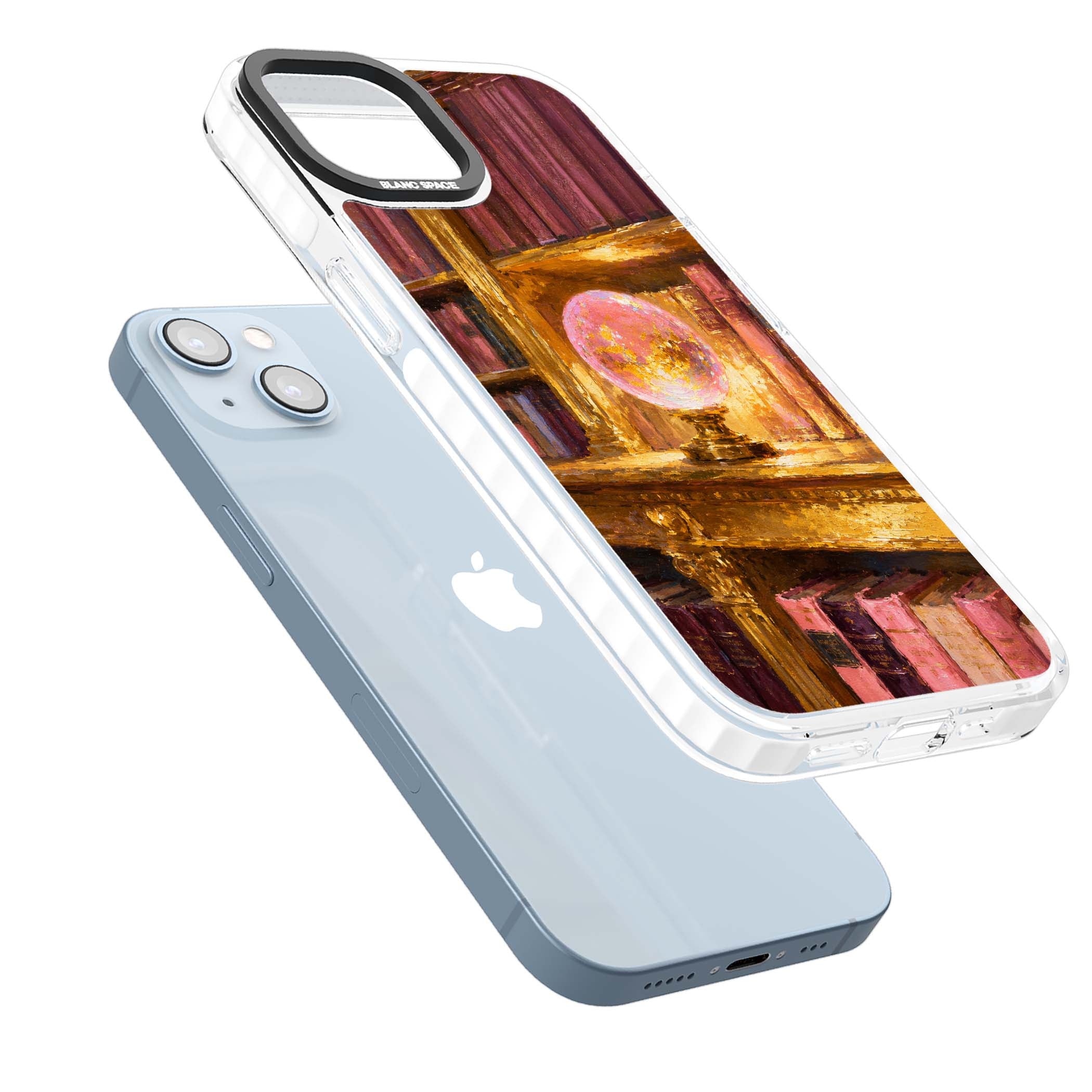 Gilded Library dark academia iPhone case featuring an oil painted crystal ball on a gilded library shelf with vintage | Clear Impact case for iPhone 13, iPhone 14, iPhone 15