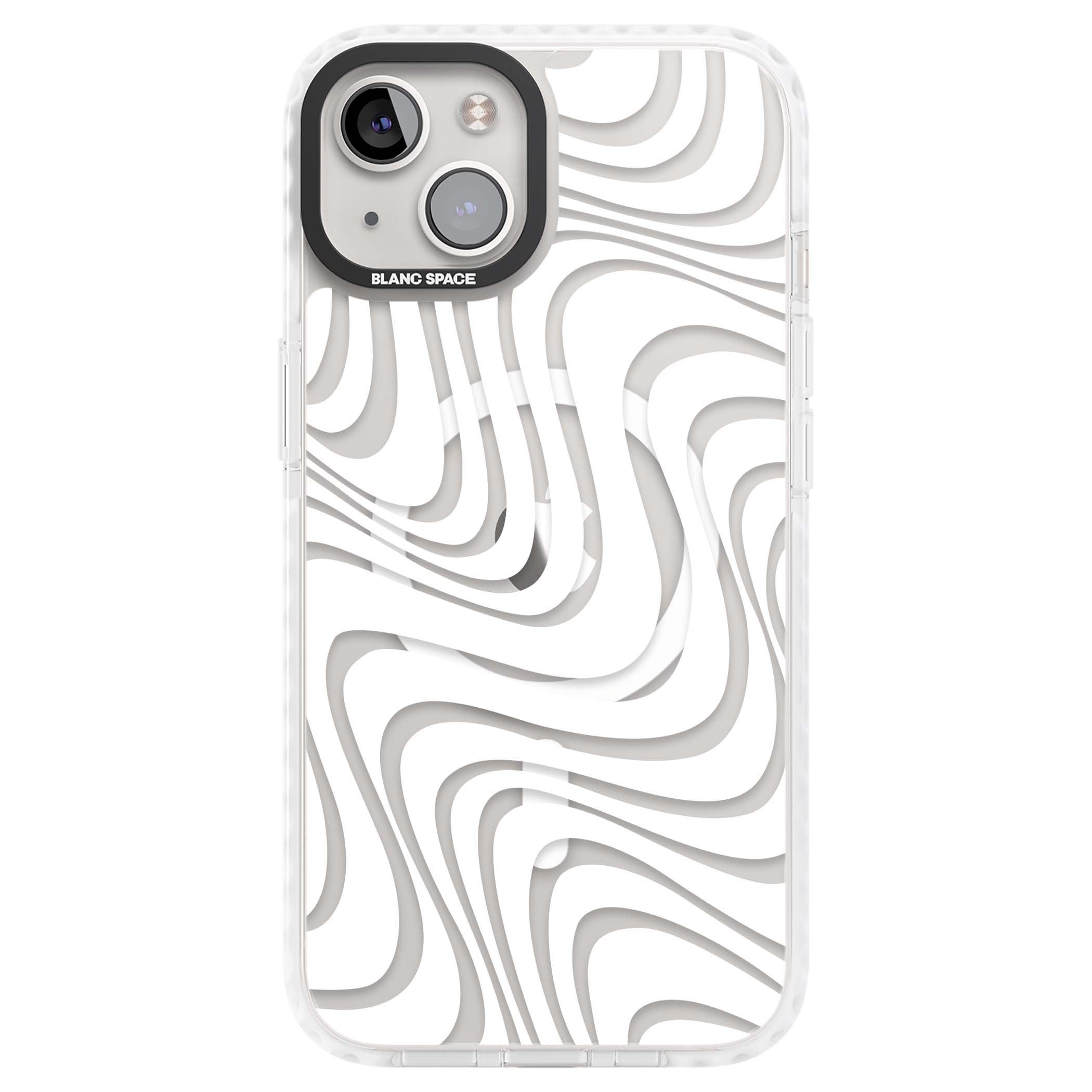 White Abstract Waves abstract iPhone case featuring flowing grey wave pattern on clear background | Impact Magsafe case for iPhone 13, iPhone 14, iPhone 15