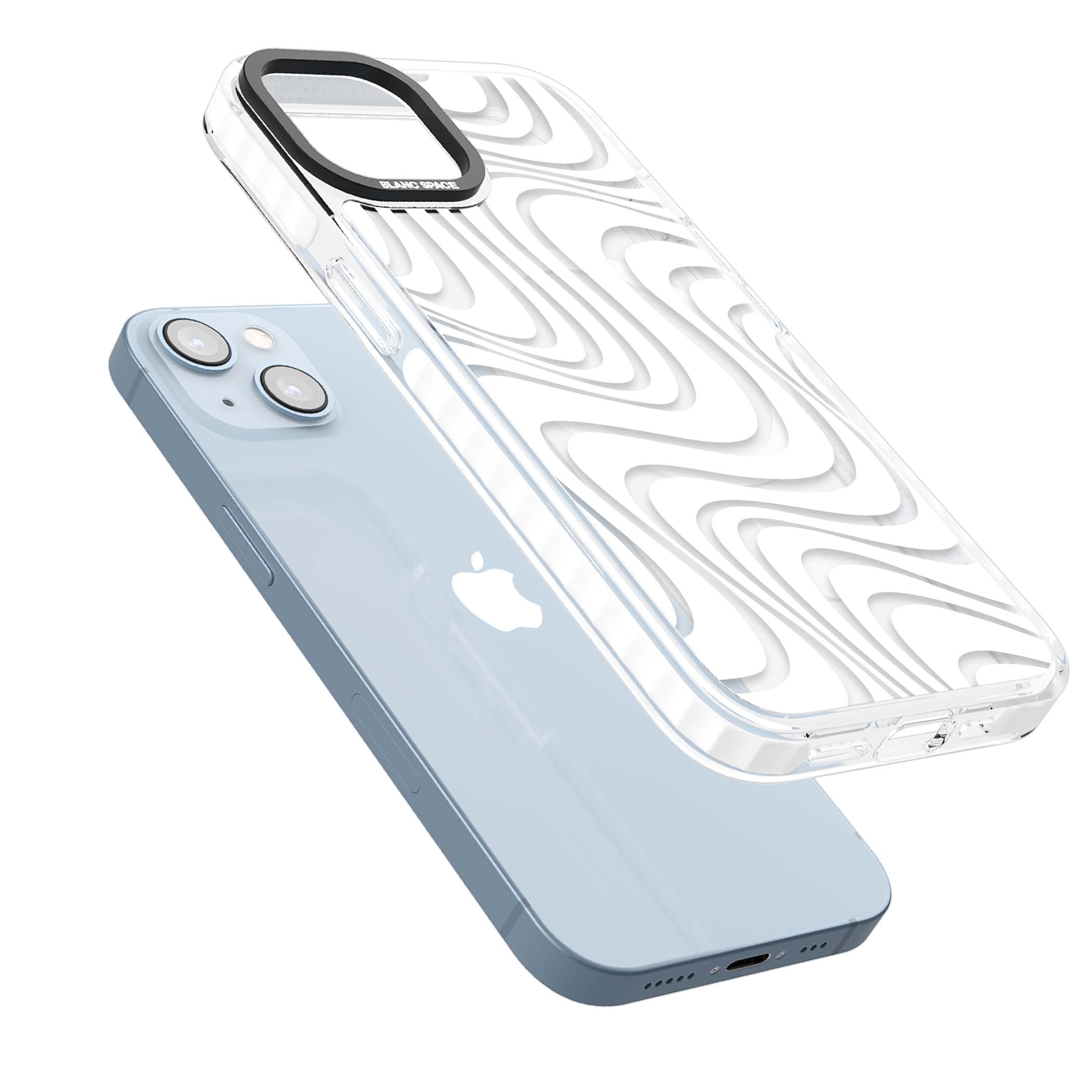 White Abstract Waves abstract iPhone case featuring flowing grey wave pattern on clear background | Impact Magsafe case for iPhone 13, iPhone 14, iPhone 15