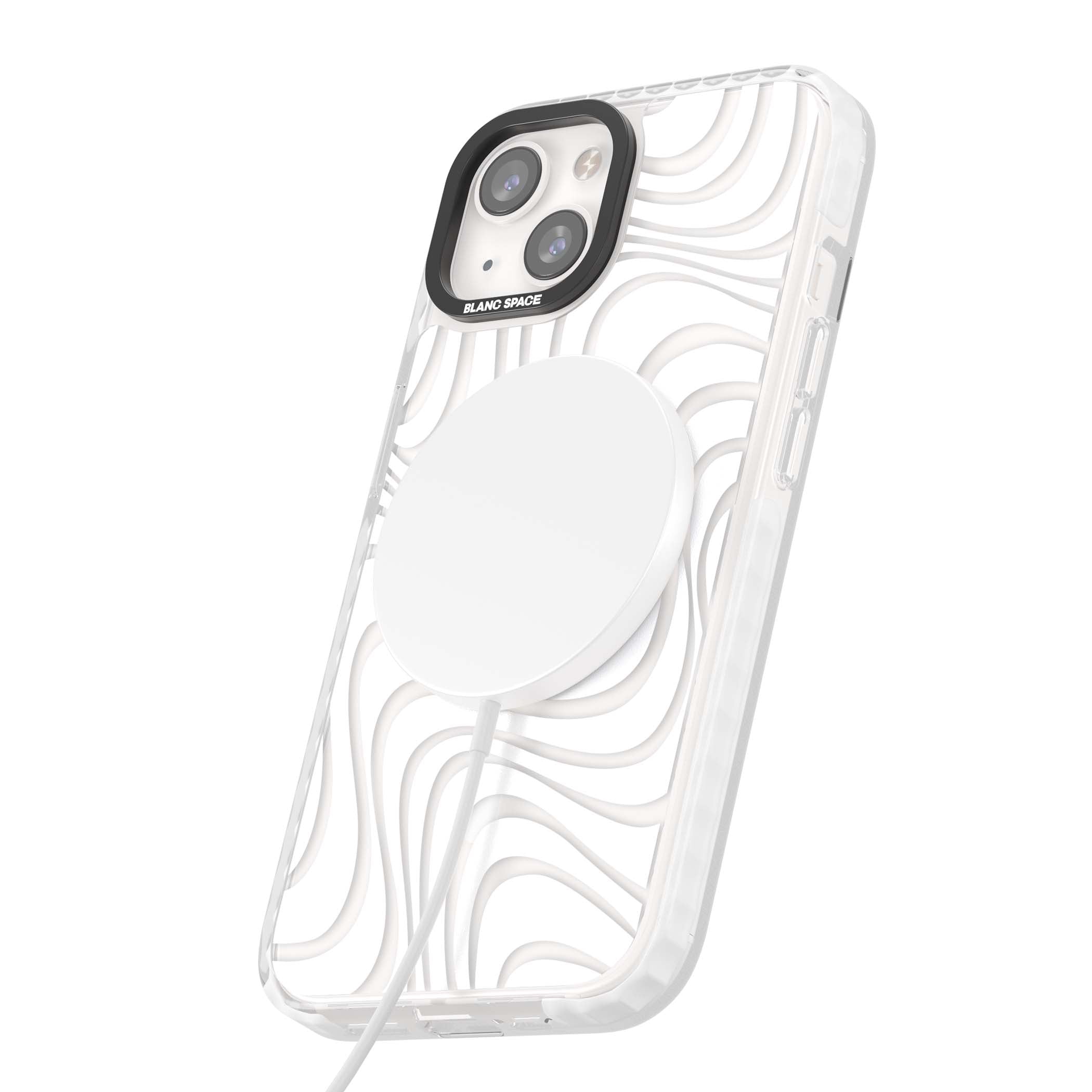 White Abstract Waves abstract iPhone case featuring flowing grey wave pattern on clear background | Impact Magsafe case for iPhone 13, iPhone 14, iPhone 15