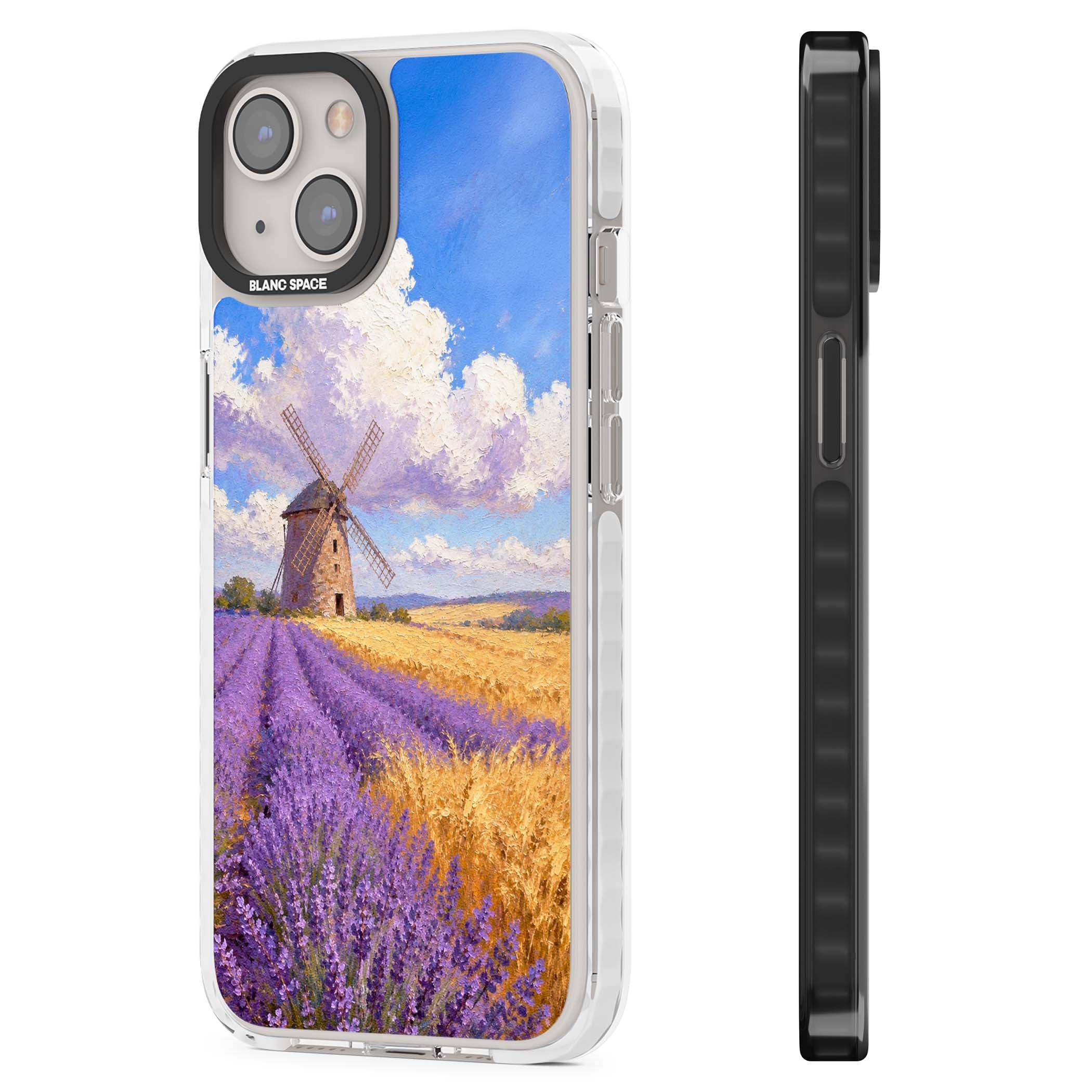 Lavender Mill cottagecore iPhone case featuring a French windmill, lavender field and golden wheat oil painting | Impact Magsafe case for iPhone 13, iPhone 14, iPhone 15