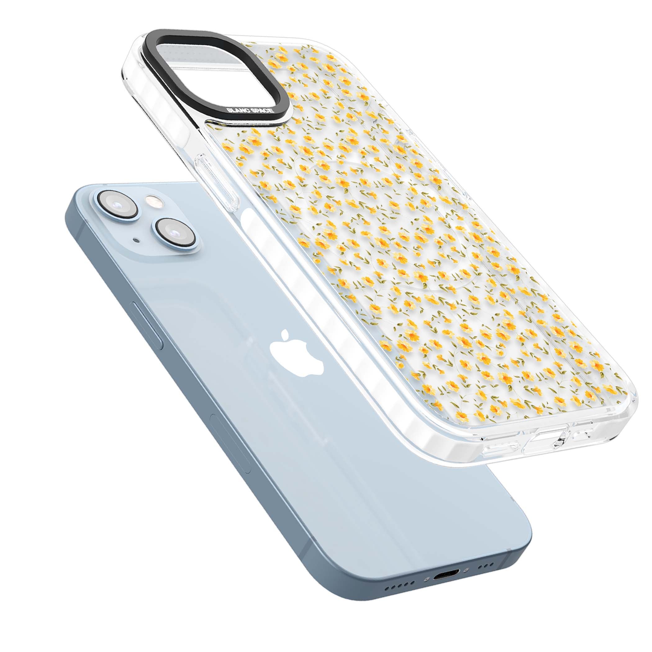Buttercup wildflower iPhone case featuring tiny yellow flowers and trailing green vines on clear | Impact Magsafe case for iPhone 13, iPhone 14, iPhone 15