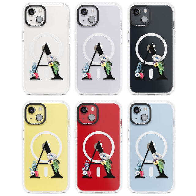 Personalised Floral Initial Magsafe Impact Phone Case for iPhone 13, iPhone 14, iPhone 15