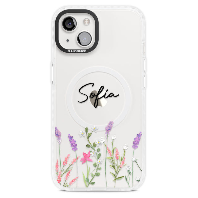 Personalised Lavender Wildflowers Magsafe Impact Phone Case for iPhone 13, iPhone 14, iPhone 15