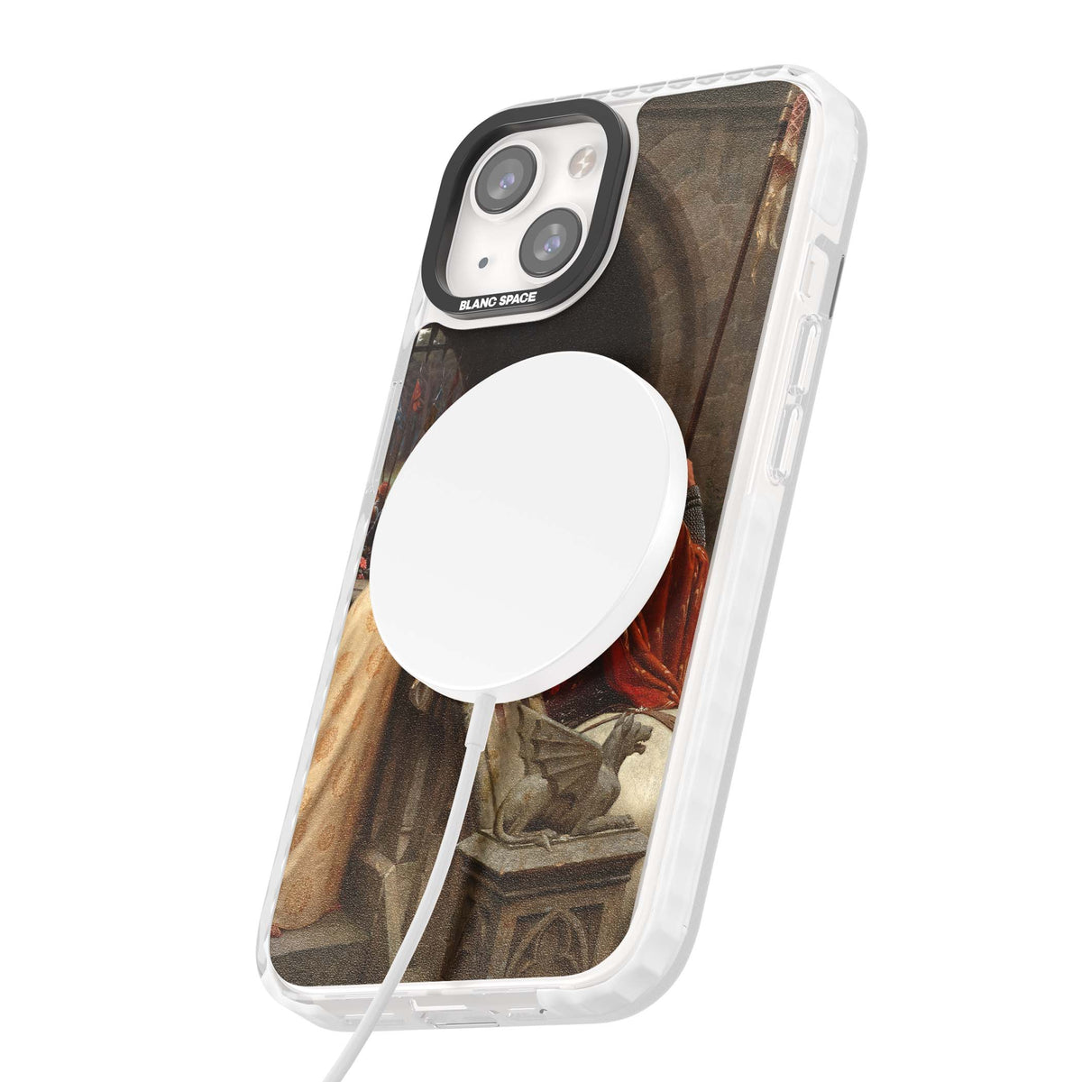God Speed fine art iPhone case featuring Edmund Blair Leighton's medieval knight and lady beneath a stone archway | Impact Magsafe case for iPhone 13, iPhone 14, iPhone 15