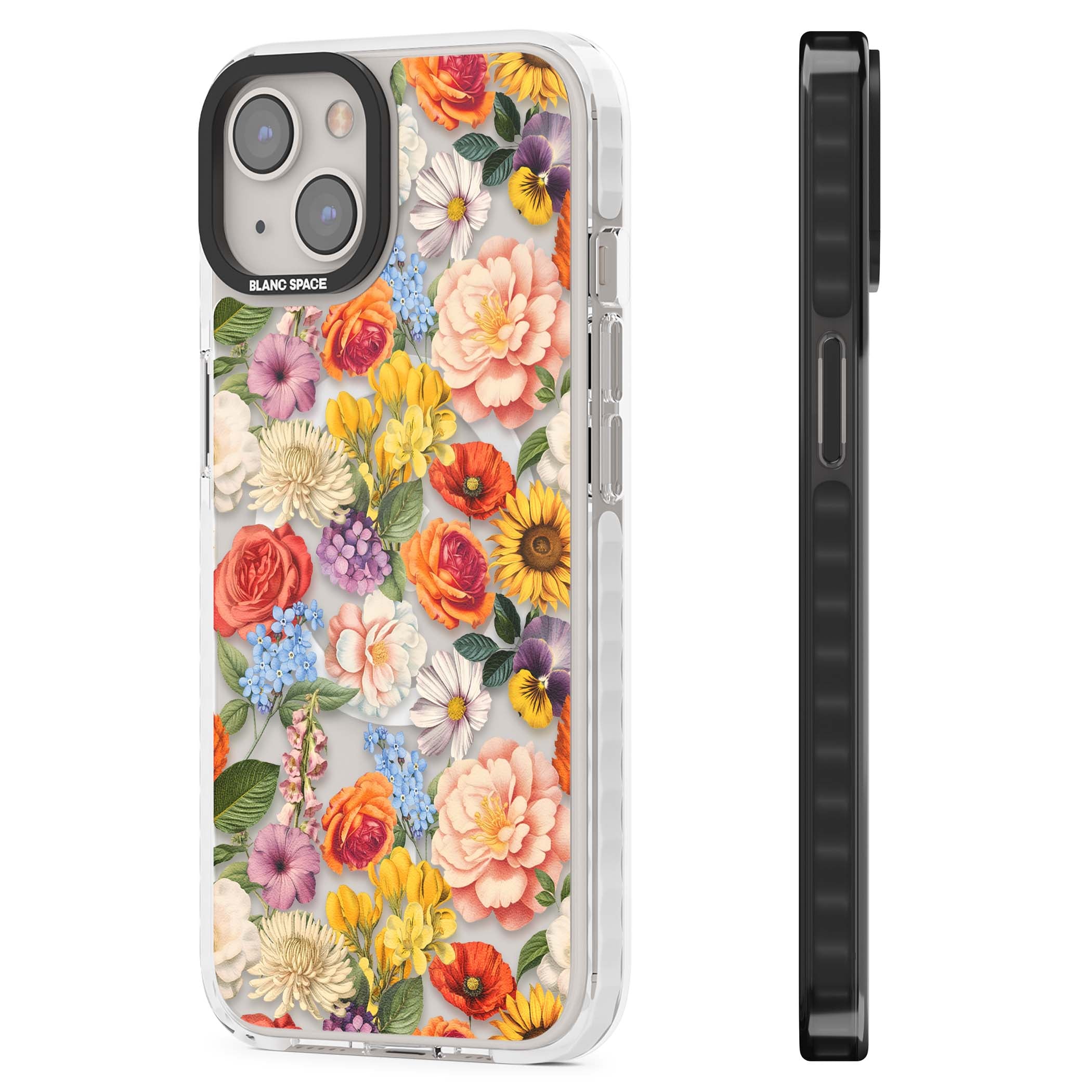 Bloom Basket floral iPhone case featuring cottage garden flowers including peonies, sunflowers, and wildflowers in pastel col | Impact Magsafe case for iPhone 13, iPhone 14, iPhone 15