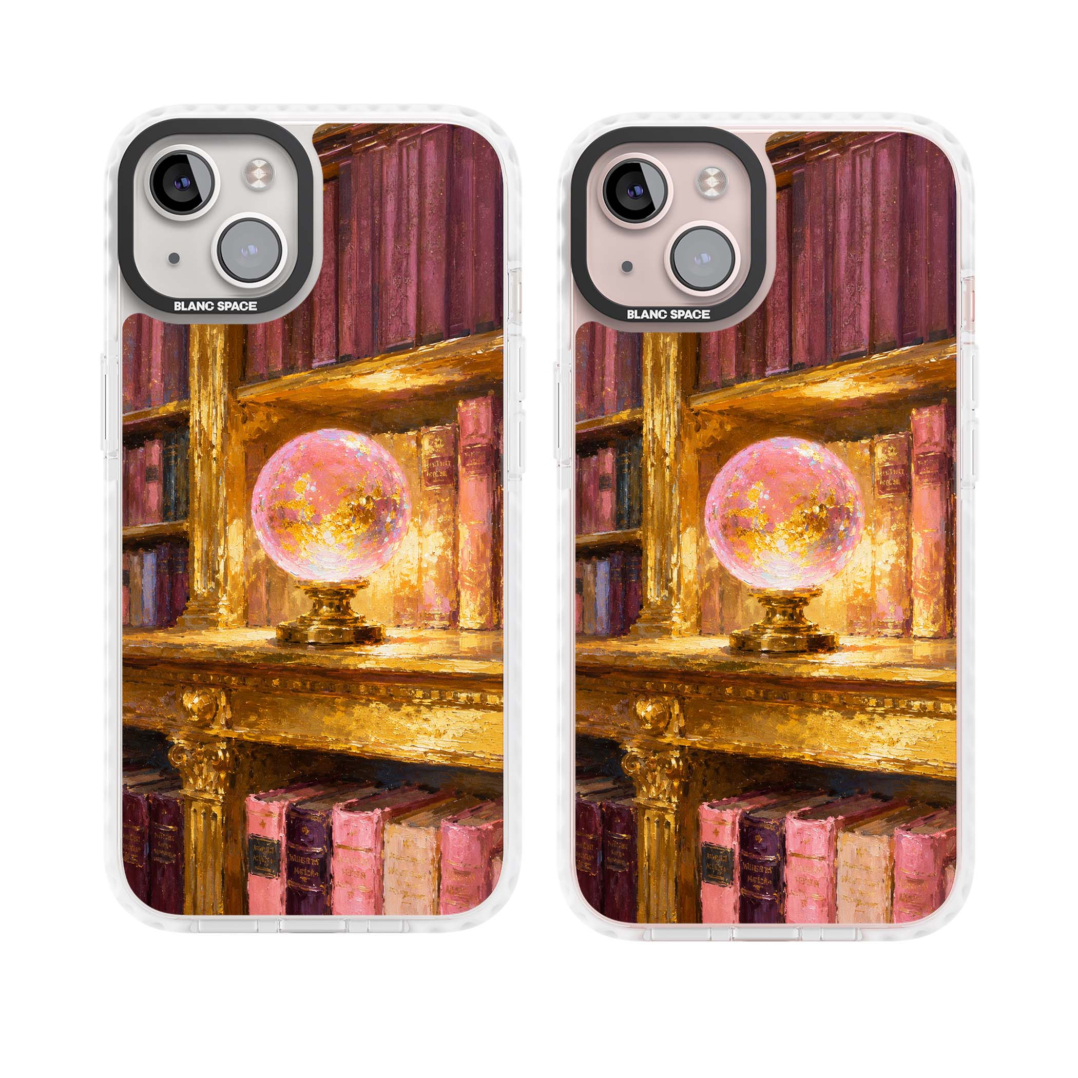 Gilded Library dark academia iPhone case featuring an oil painted crystal ball on a gilded library shelf with vintage | Impact Magsafe case for iPhone 13, iPhone 14, iPhone 15