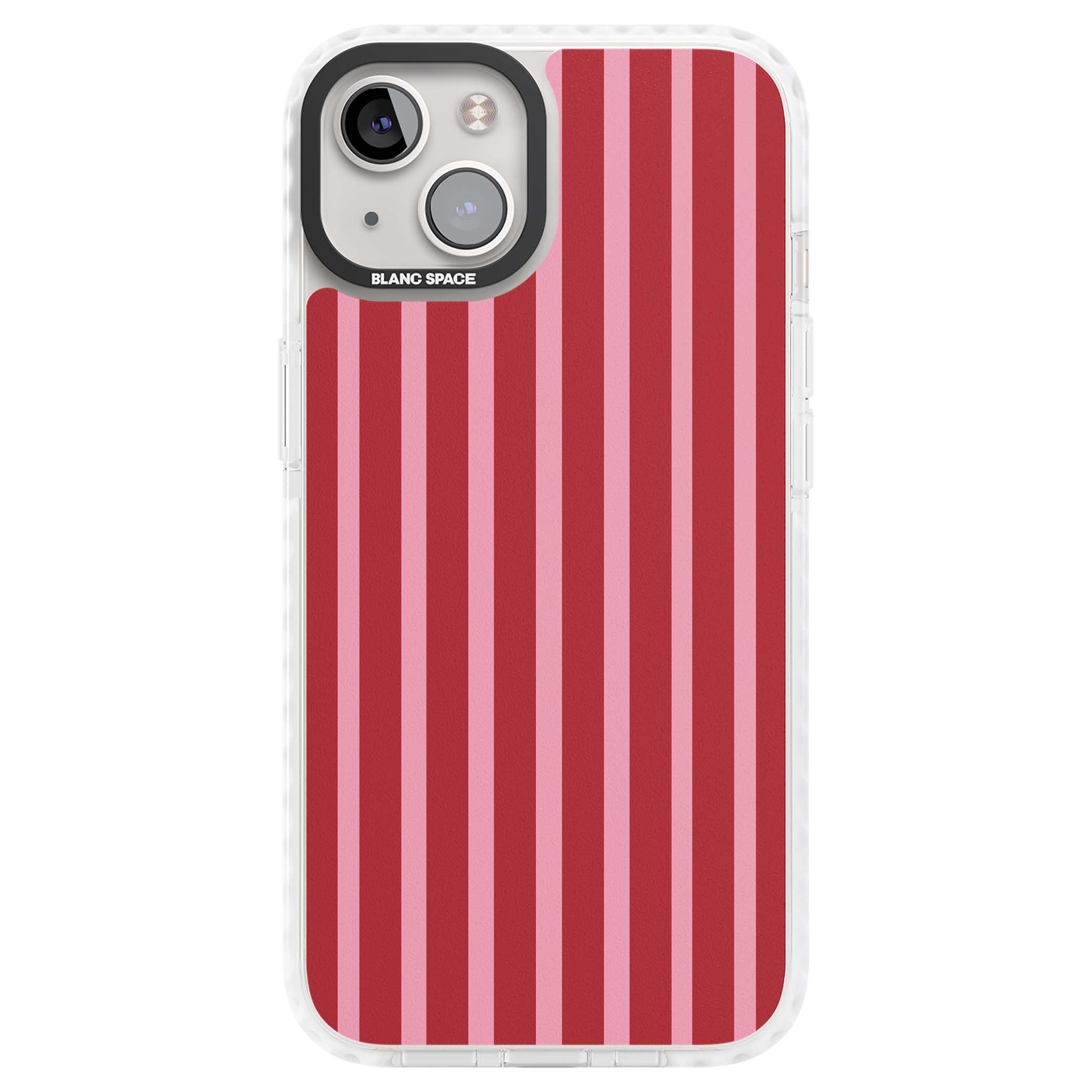 Raspberry Stripe coquette iPhone case featuring red and pink vertical stripes in a candy-inspired pattern | Impact Magsafe case for iPhone 13, iPhone 14, iPhone 15