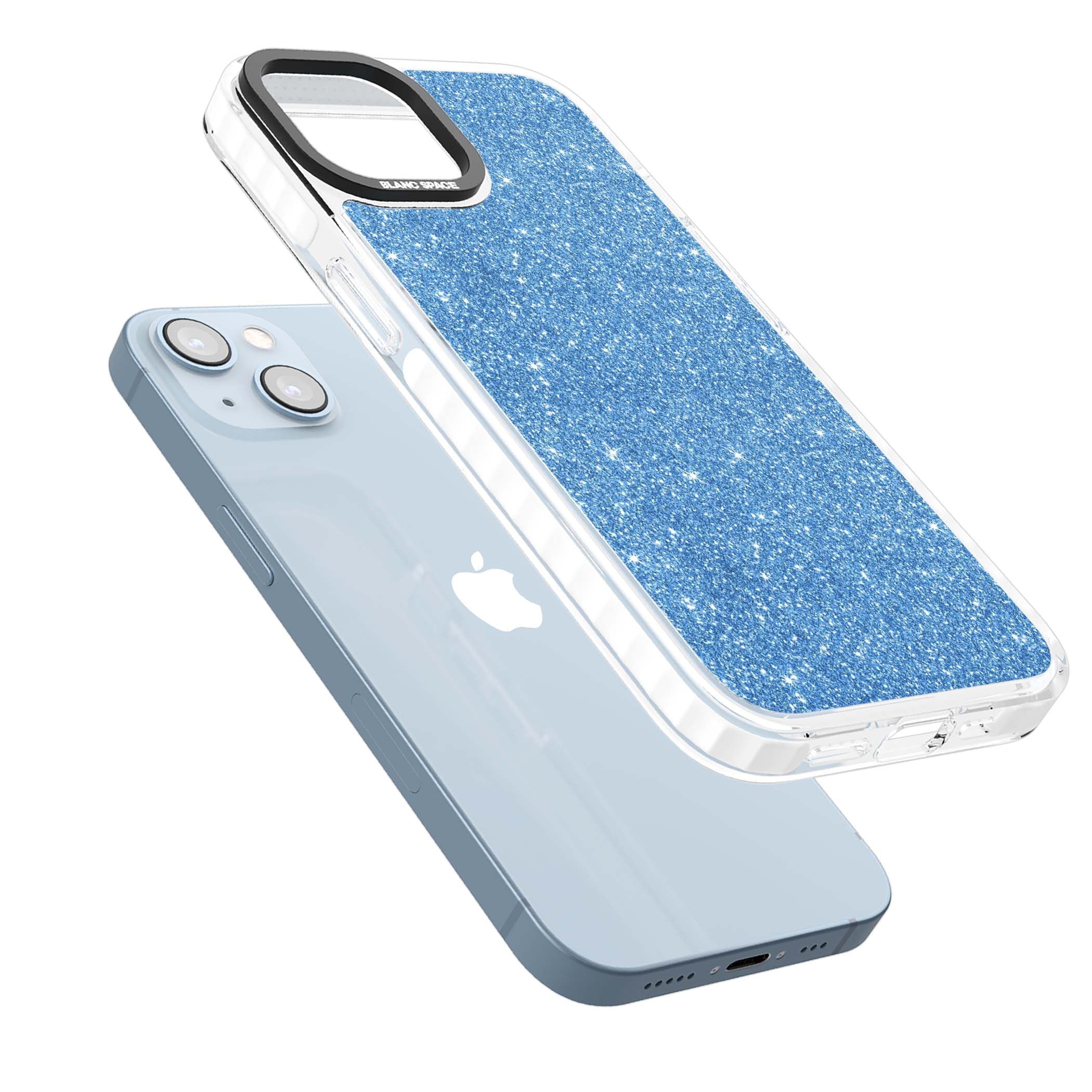 Blue Glitter blue glitter iPhone case featuring dense sparkling cerulean glitter with a glamorous shimmering finish | Impact Magsafe case for iPhone 13, iPhone 14, iPhone 15