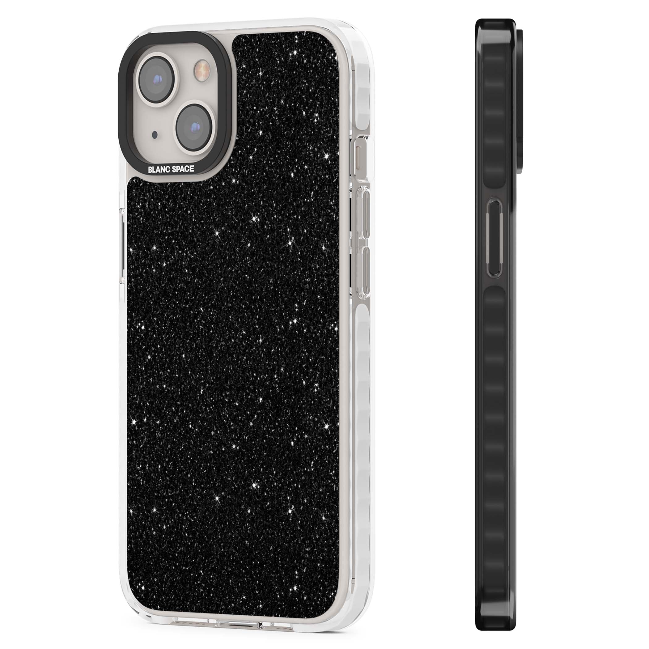 Black Glitter black glitter iPhone case featuring an all-over sparkly shimmer pattern on a jet black base | Impact Magsafe case for iPhone 13, iPhone 14, iPhone 15