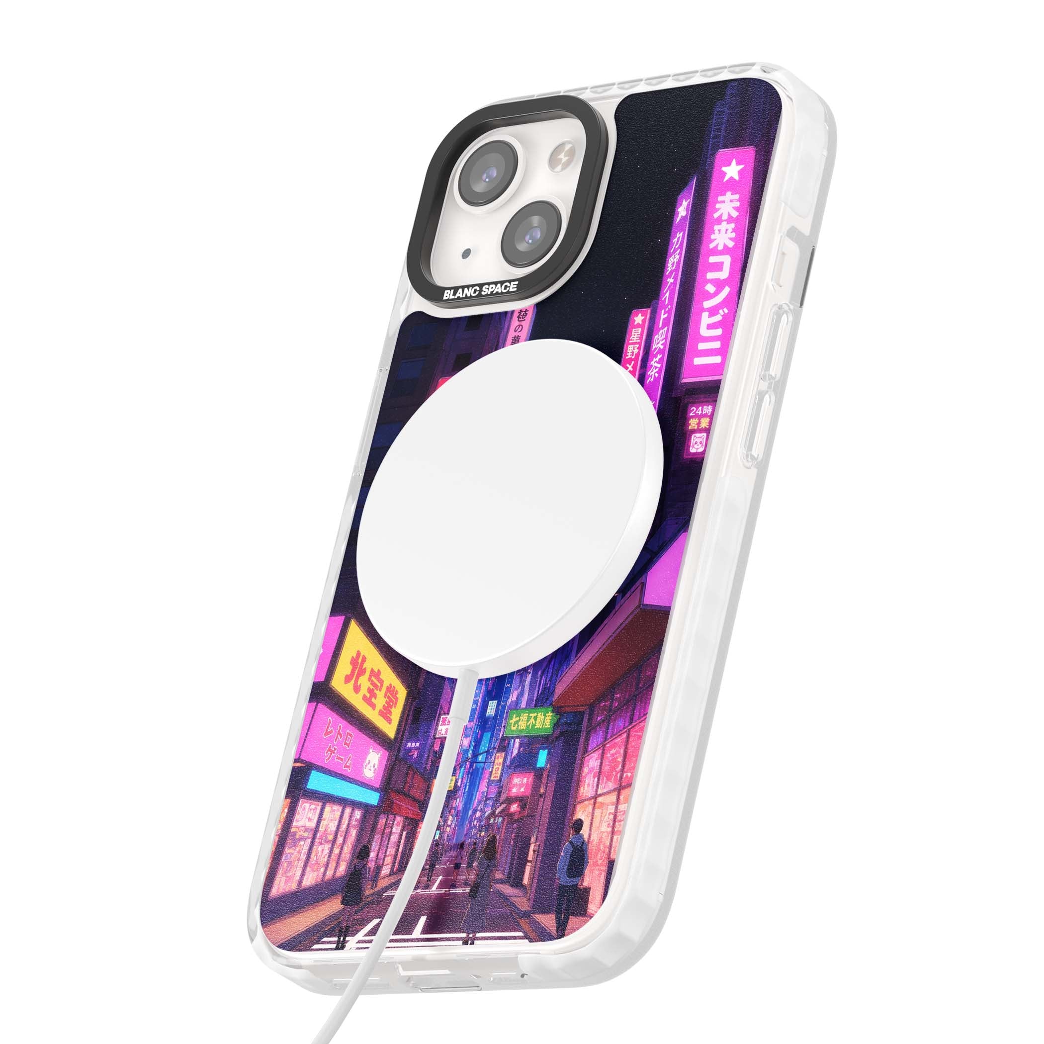 Shibuya At Night Japanese neon city iPhone case featuring glowing kanji signs, pink storefronts and a Tokyo street at n | Impact Magsafe case for iPhone 13, iPhone 14, iPhone 15