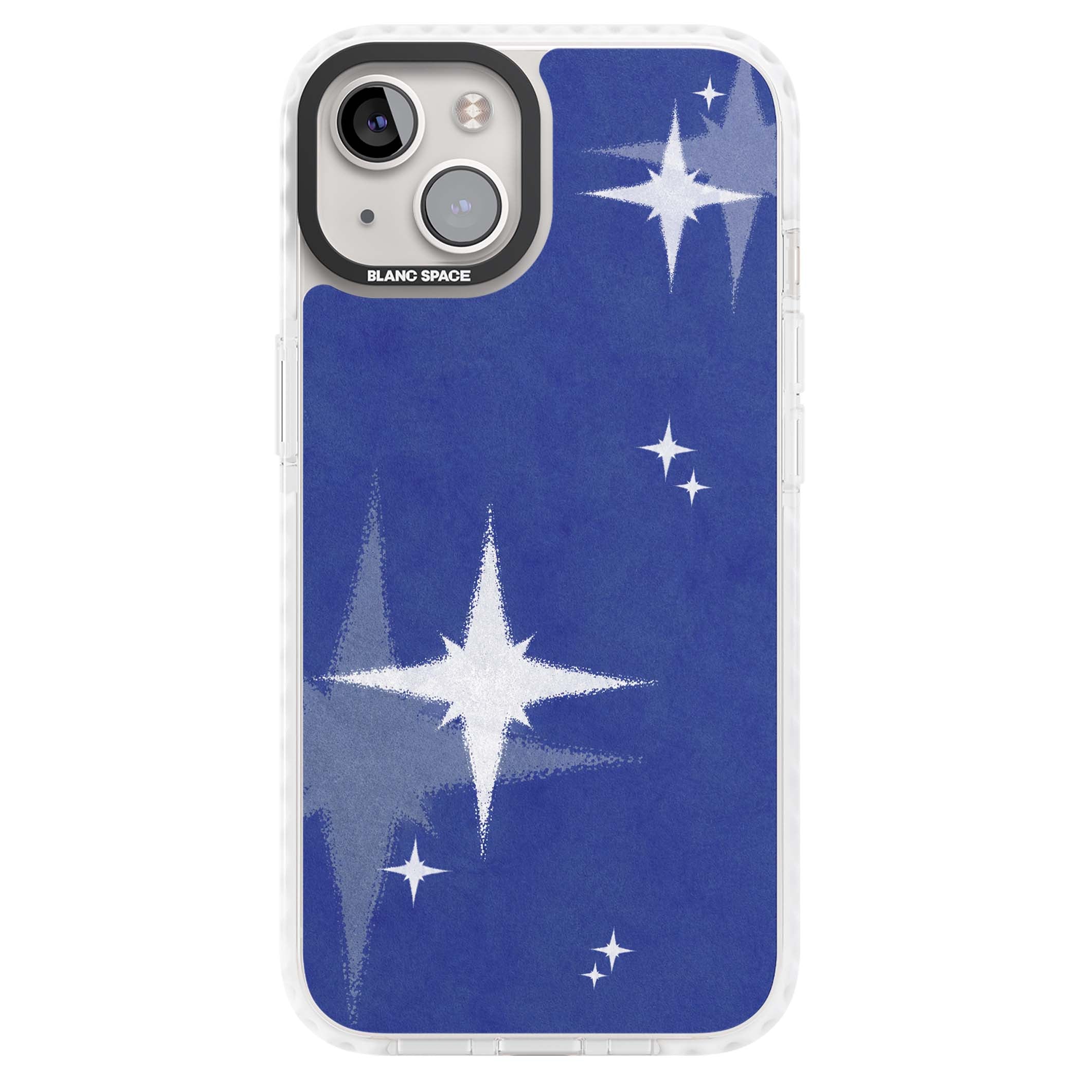 Blue Sparkle celestial iPhone case featuring sparkling silver stars on a deep blue painterly night sky | Impact Magsafe case for iPhone 13, iPhone 14, iPhone 15