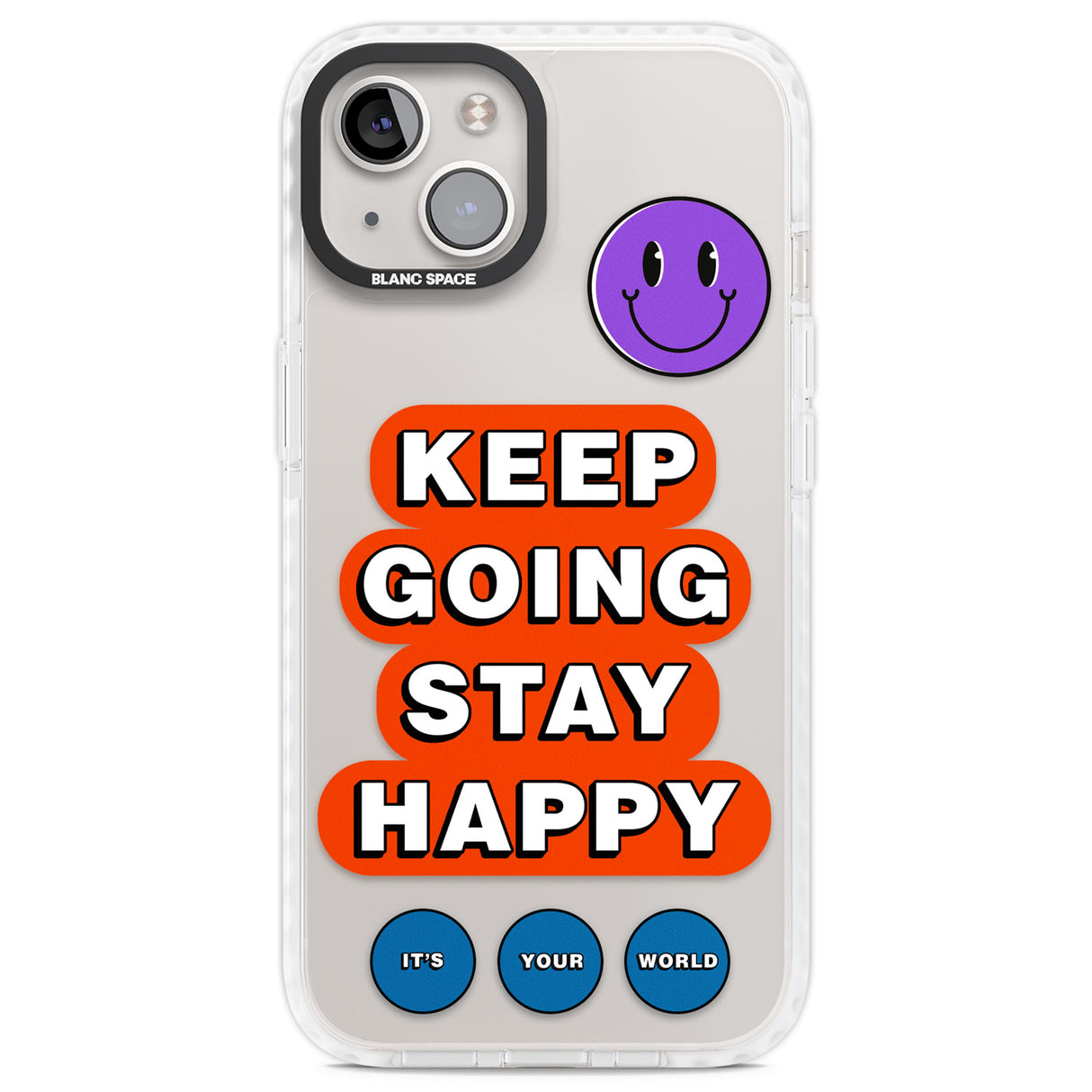 Keep Going Stay Happy Clear Impact Phone Case for iPhone 13, iPhone 14, iPhone 15