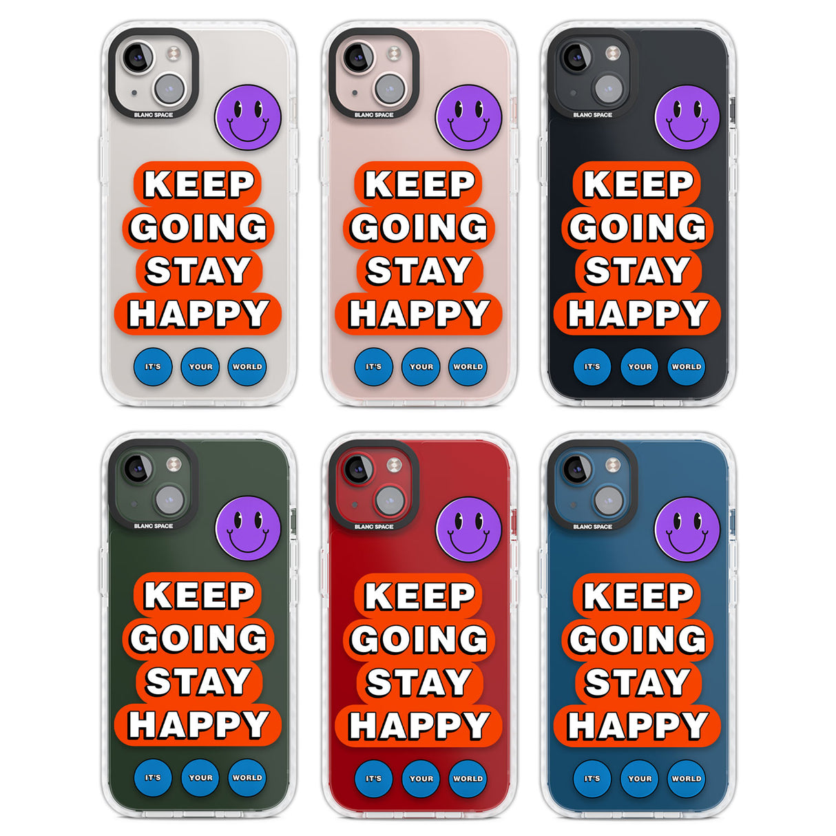 Keep Going Stay Happy Clear Impact Phone Case for iPhone 13, iPhone 14, iPhone 15