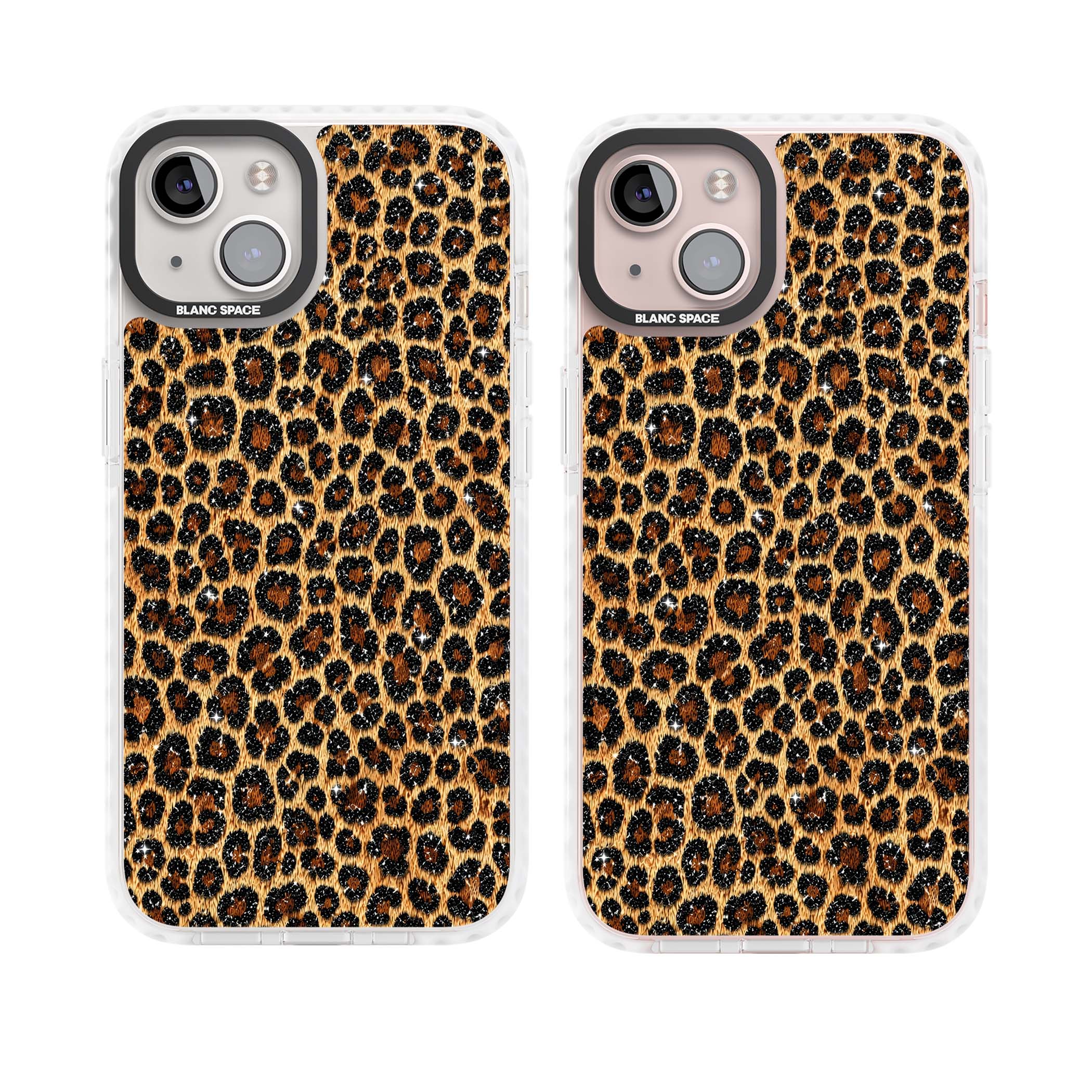 Diamond Leopard leopard print iPhone case featuring golden tan fur, black rosette spots and subtle glitter sparkle | Clear Impact case for iPhone 13, iPhone 14, iPhone 15
