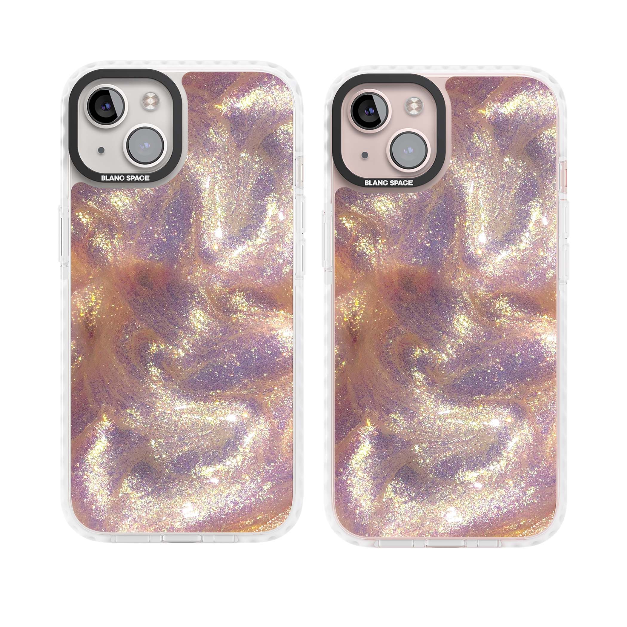 Shimmer marble iPhone case featuring rose gold glitter swirls, lilac shimmer and iridescent pearl finish | Clear Impact case for iPhone 13, iPhone 14, iPhone 15