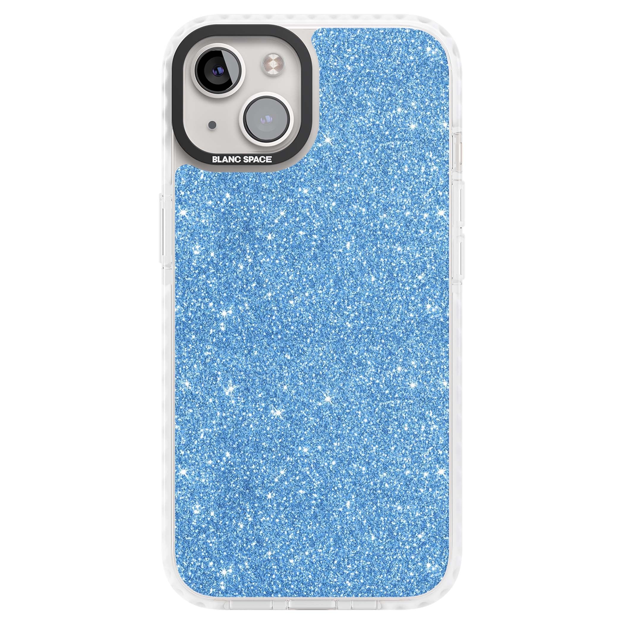 Blue Glitter blue glitter iPhone case featuring dense sparkling cerulean glitter with a glamorous shimmering finish | Clear Impact case for iPhone 13, iPhone 14, iPhone 15