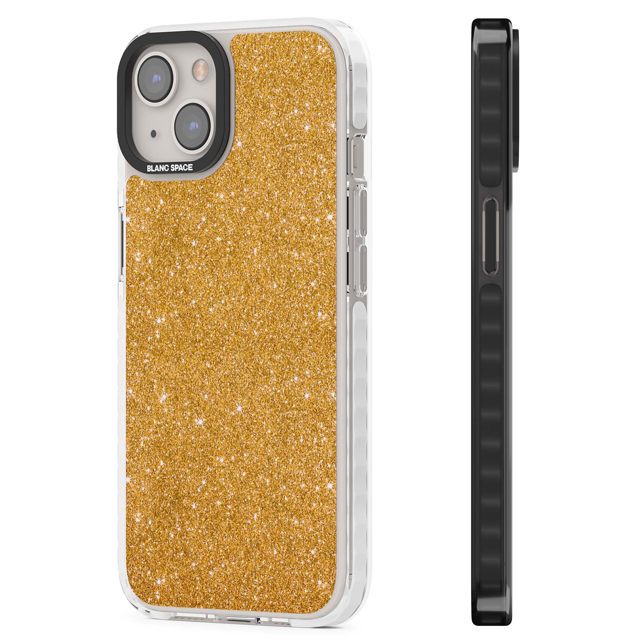 Gold Glitter gold glitter iPhone case featuring a shimmering sparkle wallpaper design in luxury gold | Clear Impact case for iPhone 13, iPhone 14, iPhone 15
