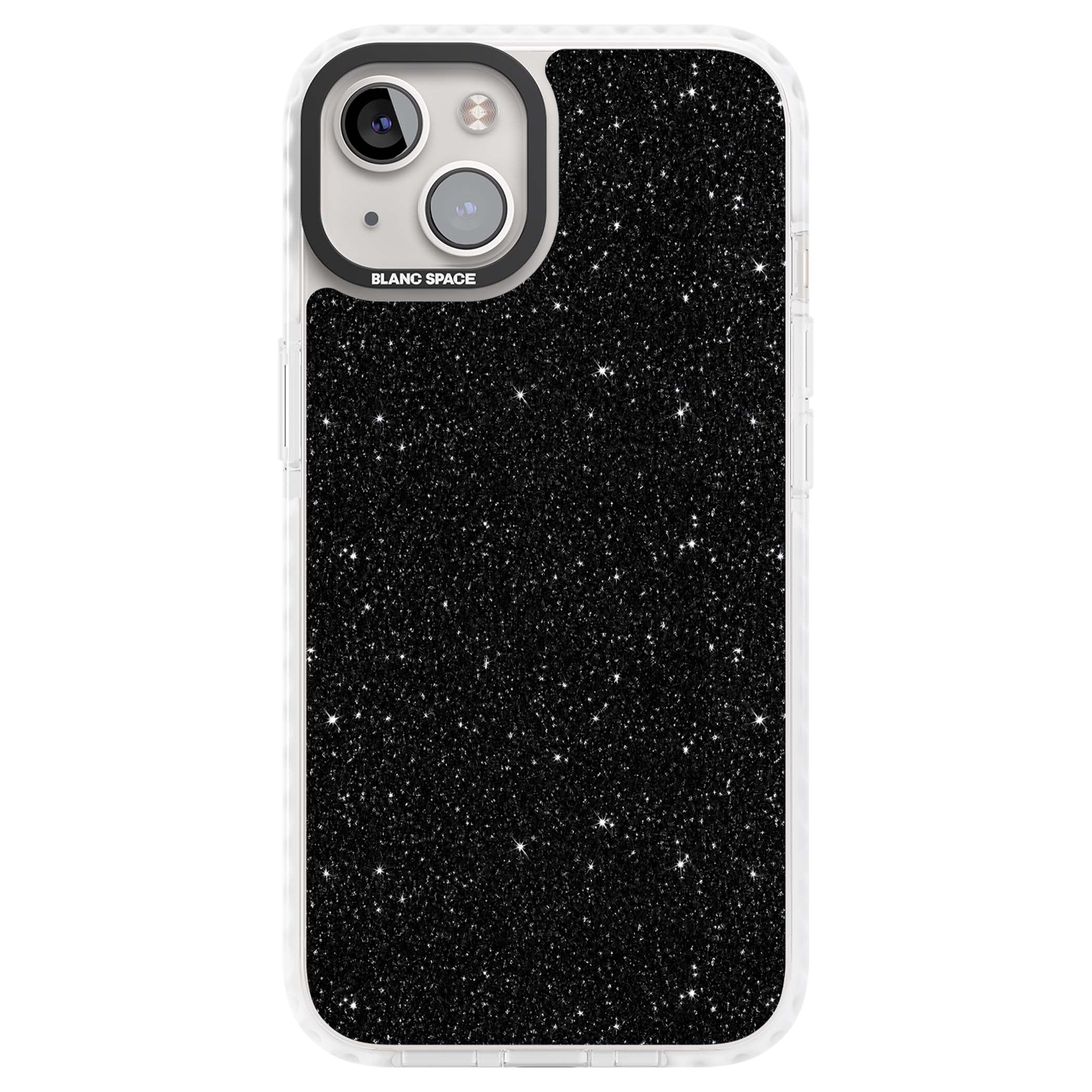 Black Glitter black glitter iPhone case featuring an all-over sparkly shimmer pattern on a jet black base | Clear Impact case for iPhone 13, iPhone 14, iPhone 15