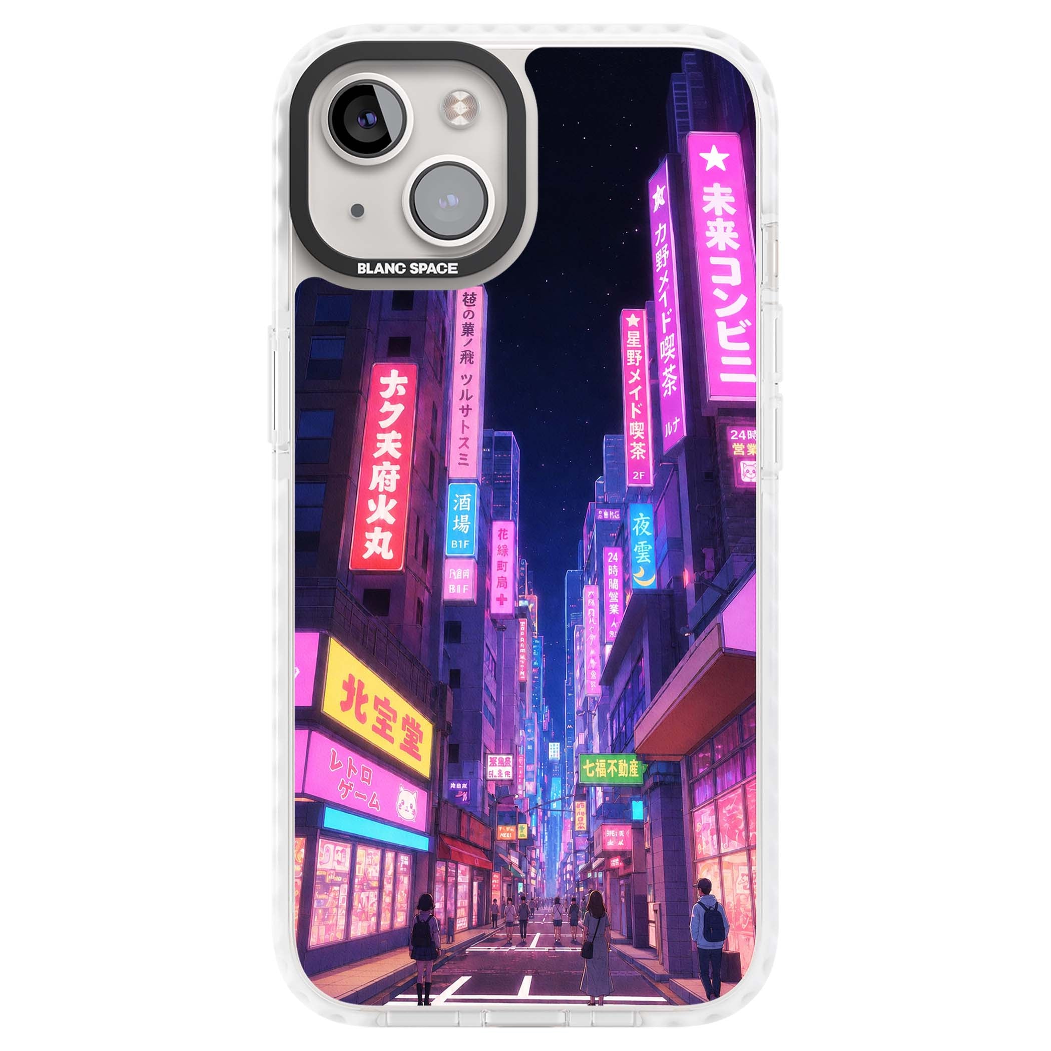 Shibuya At Night Japanese neon city iPhone case featuring glowing kanji signs, pink storefronts and a Tokyo street at n | Clear Impact case for iPhone 13, iPhone 14, iPhone 15