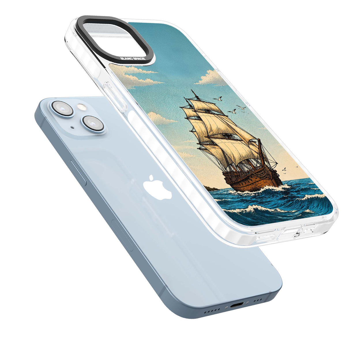 Ship at Sea nautical iPhone case featuring a vintage tall ship, ocean waves and seagulls | Clear Impact case for iPhone 13, iPhone 14, iPhone 15