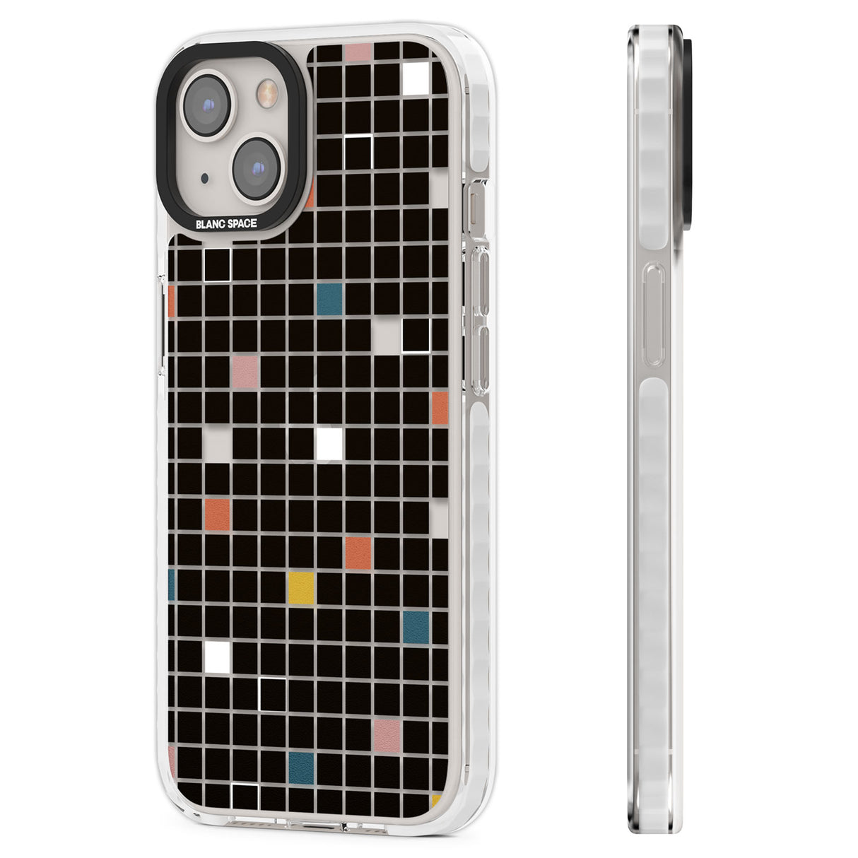 Earthtone Black Geometric Grid Clear Impact Phone Case for iPhone 13, iPhone 14, iPhone 15