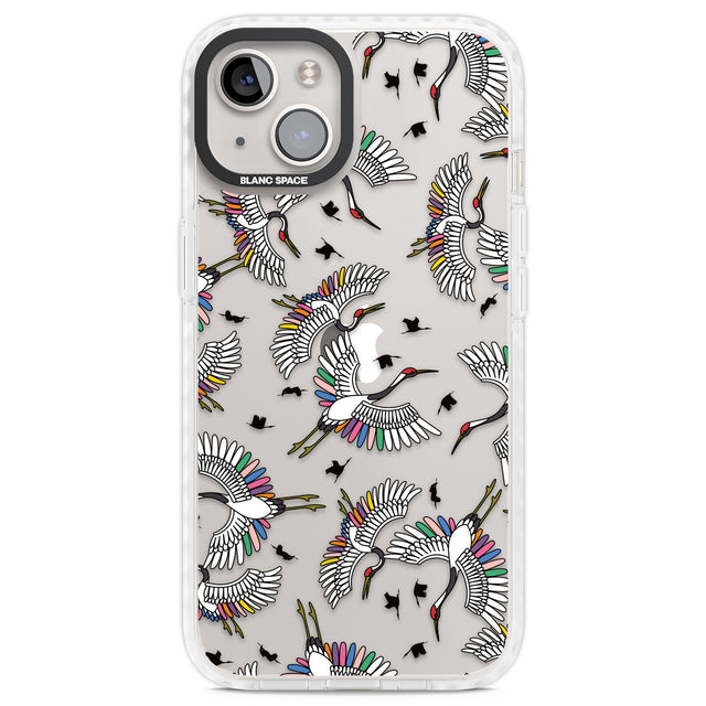 Colourful Crane Pattern Clear Impact Phone Case for iPhone 13, iPhone 14, iPhone 15