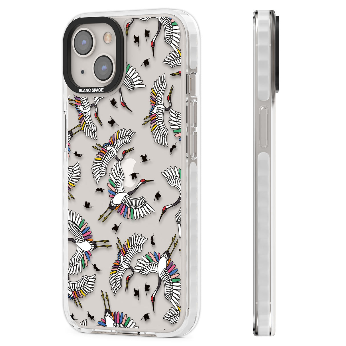 Colourful Crane Pattern Clear Impact Phone Case for iPhone 13, iPhone 14, iPhone 15