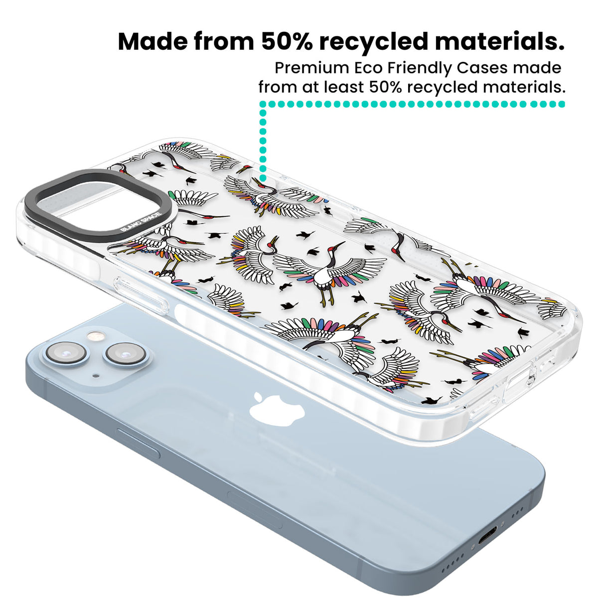 Colourful Crane Pattern Clear Impact Phone Case for iPhone 13, iPhone 14, iPhone 15