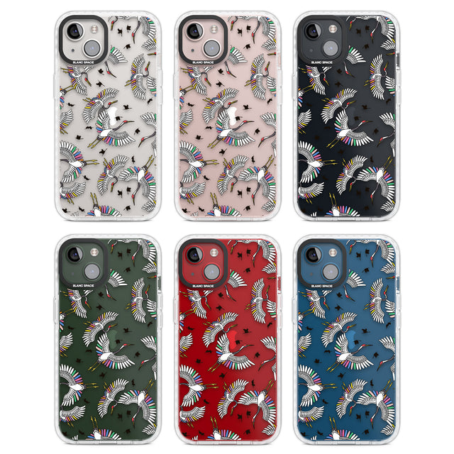 Colourful Crane Pattern Clear Impact Phone Case for iPhone 13, iPhone 14, iPhone 15