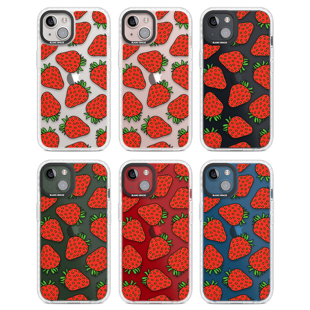 Strawberry Pattern Clear Impact Phone Case for iPhone 13, iPhone 14, iPhone 15