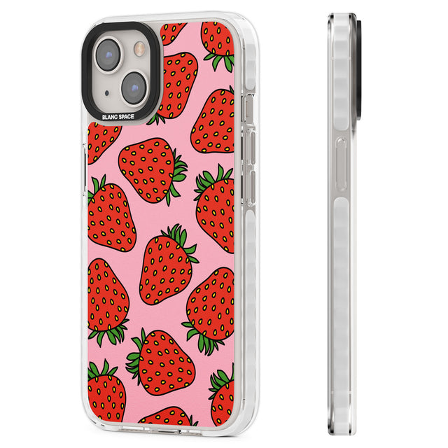 Strawberry Pattern (Pink) Clear Impact Phone Case for iPhone 13, iPhone 14, iPhone 15