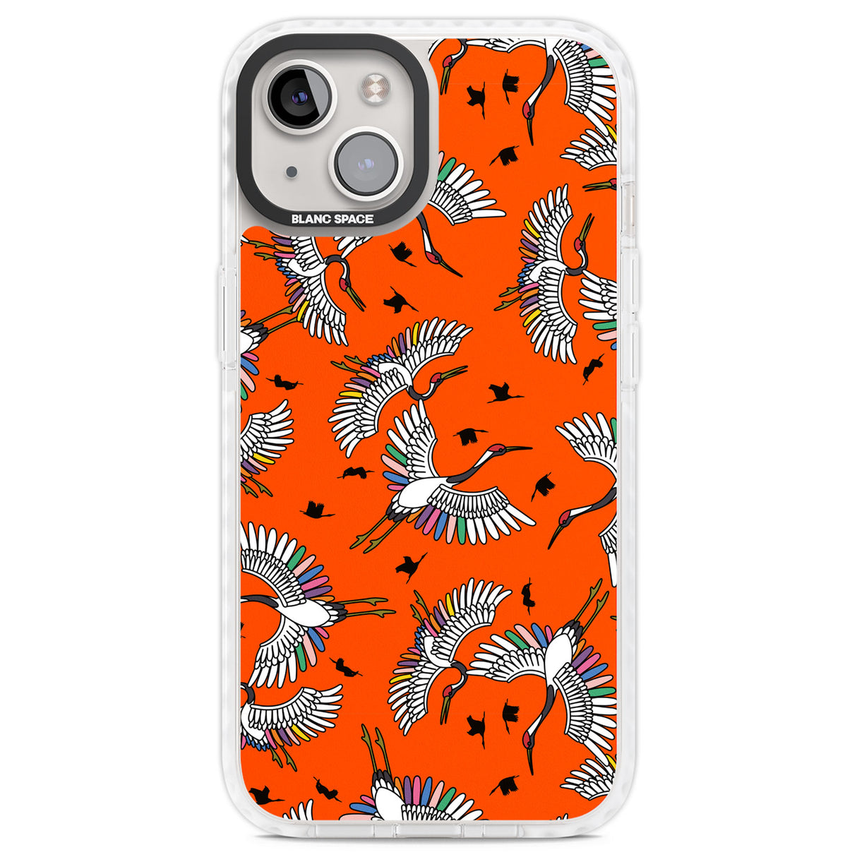 Colourful Crane Pattern (Orange) Clear Impact Phone Case for iPhone 13, iPhone 14, iPhone 15