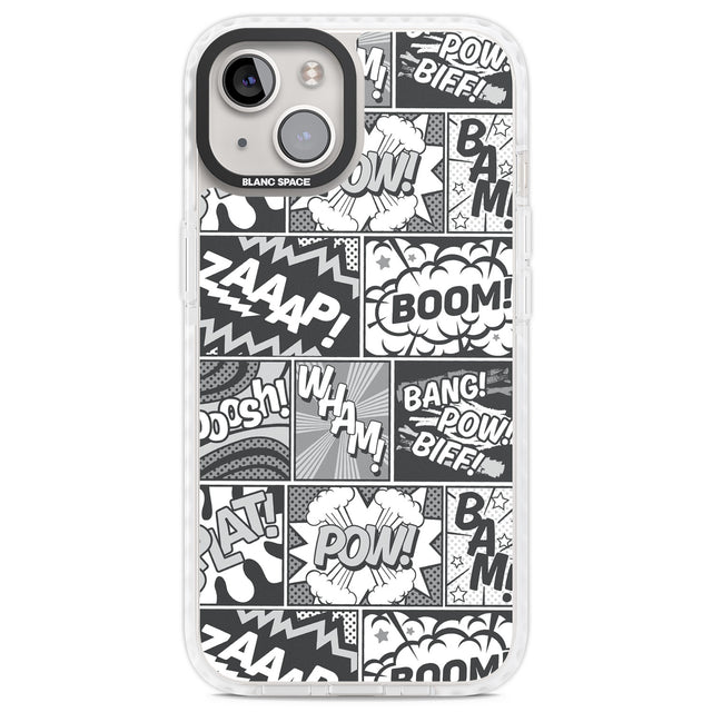 Onomatopoeia (Black & White) Clear Impact Phone Case for iPhone 13, iPhone 14, iPhone 15