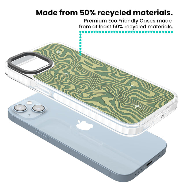 Green Abstract Wave Clear Impact Phone Case for iPhone 13, iPhone 14, iPhone 15