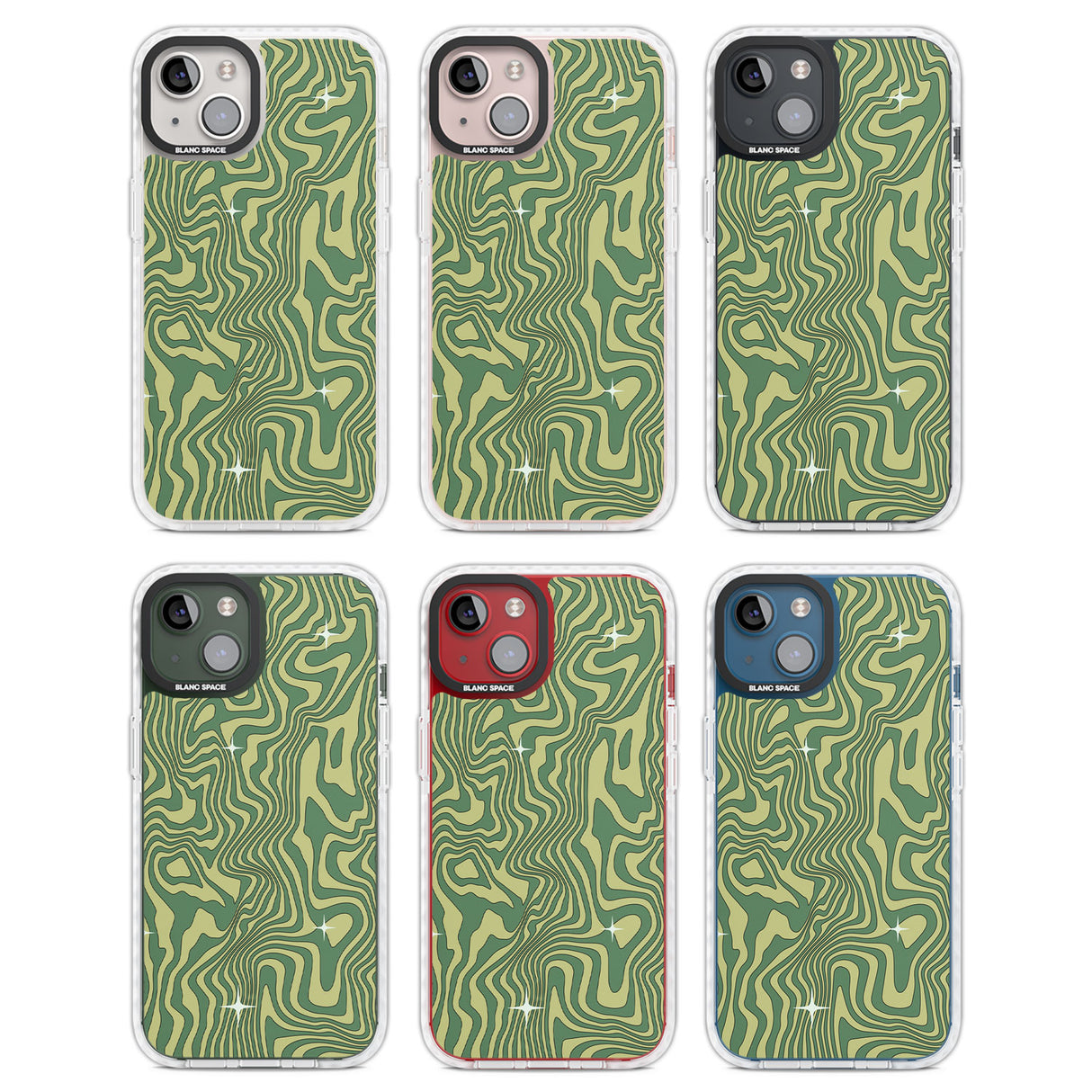 Green Abstract Wave Clear Impact Phone Case for iPhone 13, iPhone 14, iPhone 15