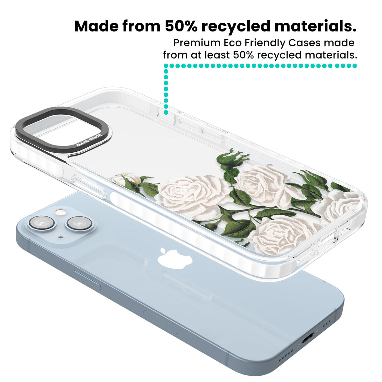 White Vintage Painted Flowers Clear Impact Phone Case for iPhone 13, iPhone 14, iPhone 15