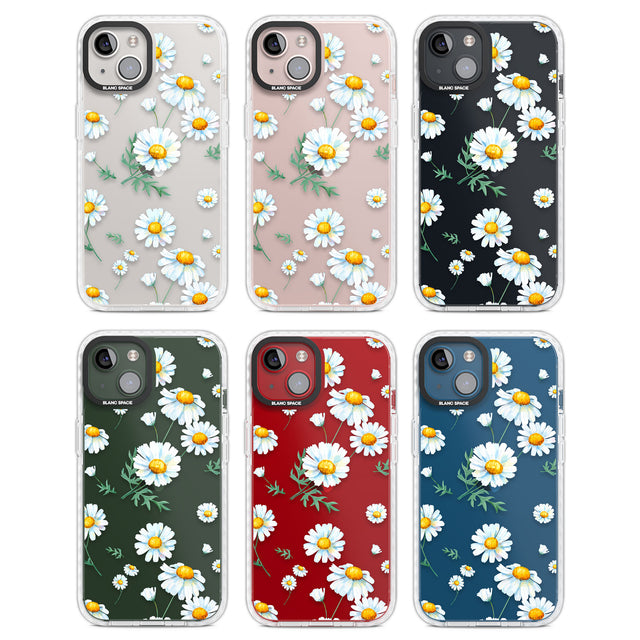 Vintage Painted Daisies Clear Impact Phone Case for iPhone 13, iPhone 14, iPhone 15