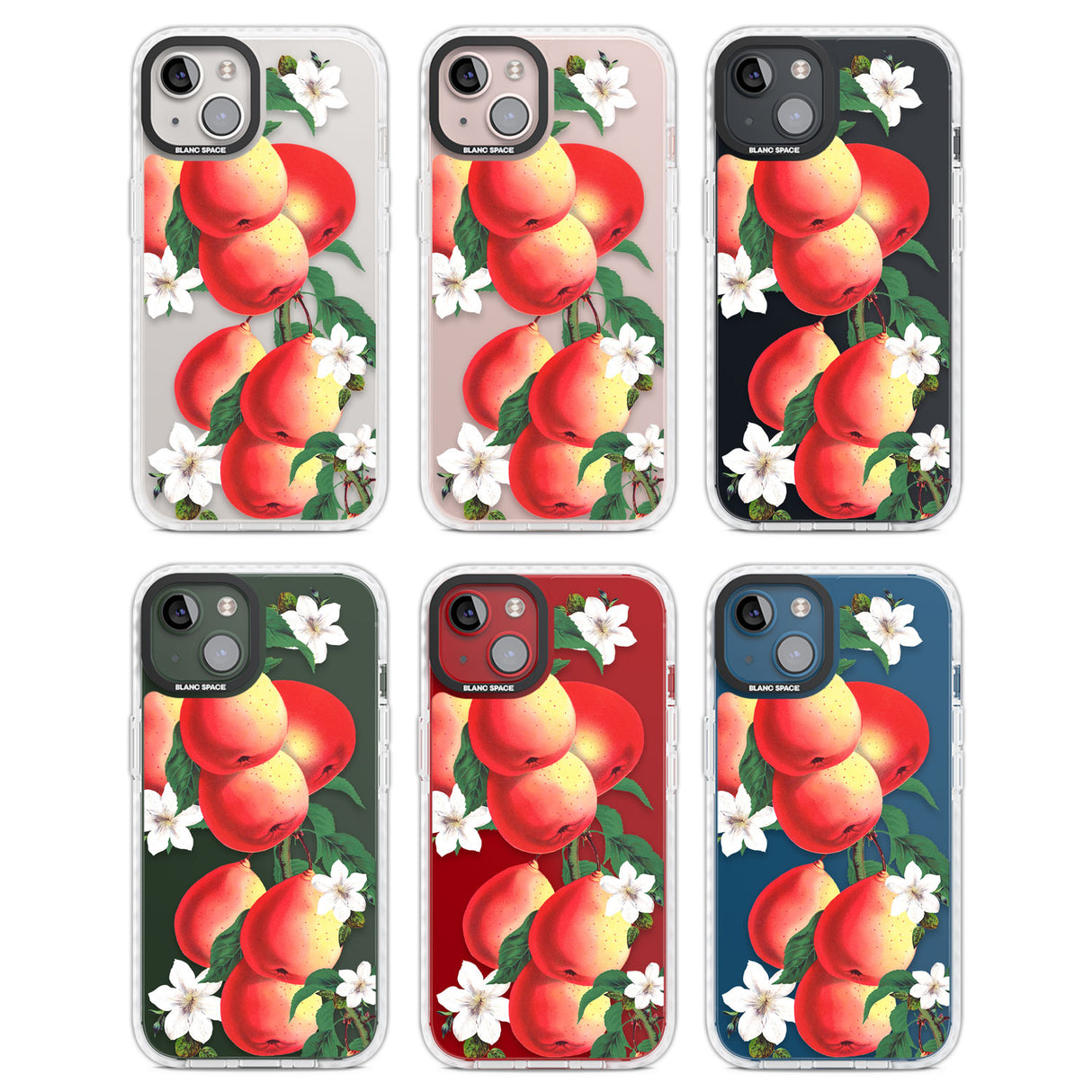 Vintage Painted Peaches Clear Impact Phone Case for iPhone 13, iPhone 14, iPhone 15