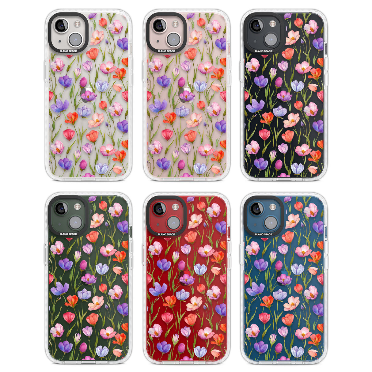 Red, Pink & Purple Flowers Clear Impact Phone Case for iPhone 13, iPhone 14, iPhone 15