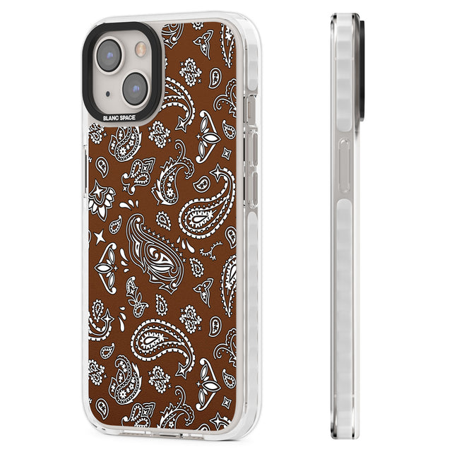 Brown Bandana Clear Impact Phone Case for iPhone 13, iPhone 14, iPhone 15